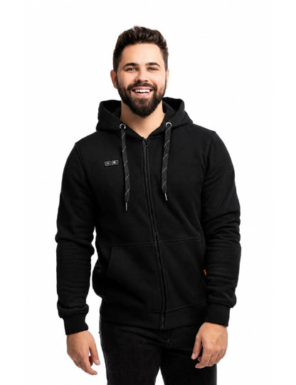 Mens Electric Heated Zipper Sweatshirt with Rechargeable Battery Pack and Dual Heating Zones