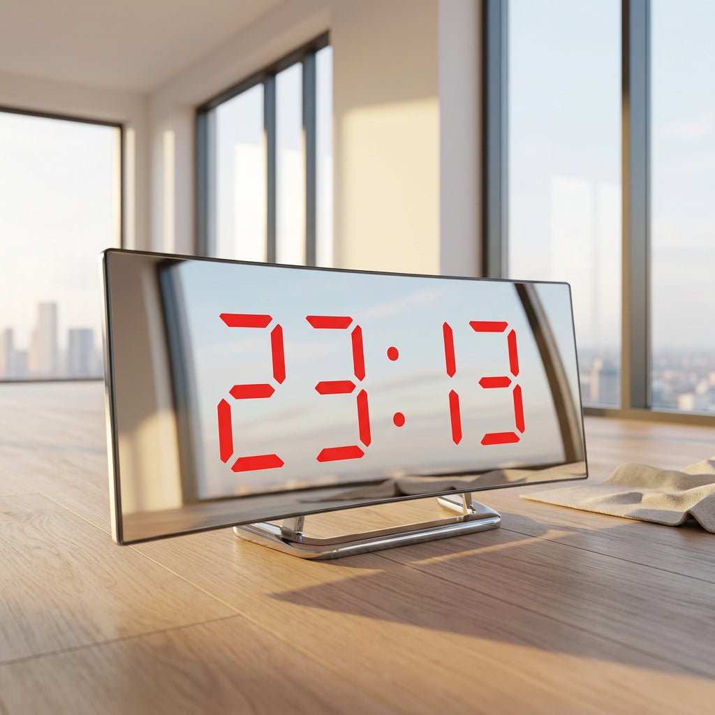 Curved Screen Digital Alarm Clock with Large Number Display and Night Dimmer