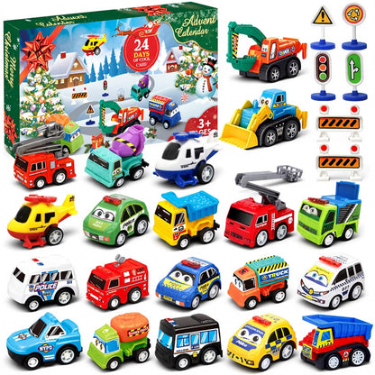 Pull Back Vehicle Advent Calendar with 21 Toy Cars and Traffic Signs for Ages 3+