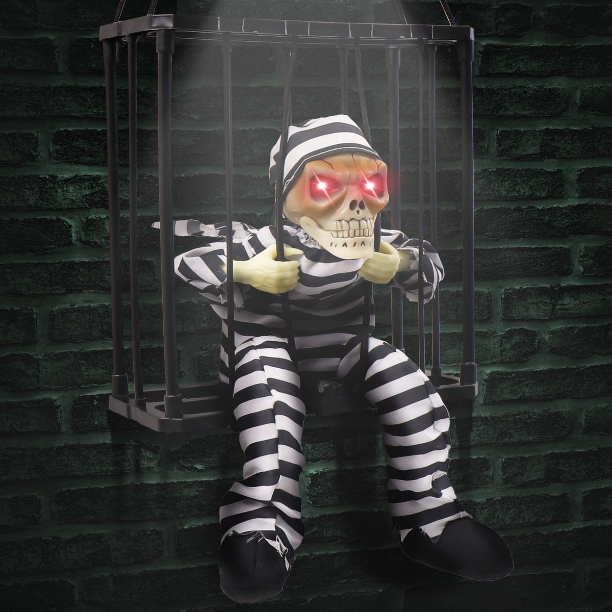 Motion Activated Skull Prisoner Prop with Red LED Eyes and Scream Sound