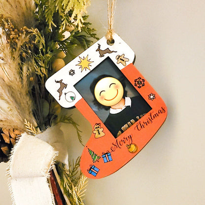 Wood Stocking Photo Ornament with Two Style Options, Unfinished Kit or Assembled