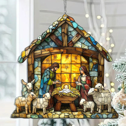Nativity Scene Suncatcher with Transparent Silhouette for Windows and Shelves
