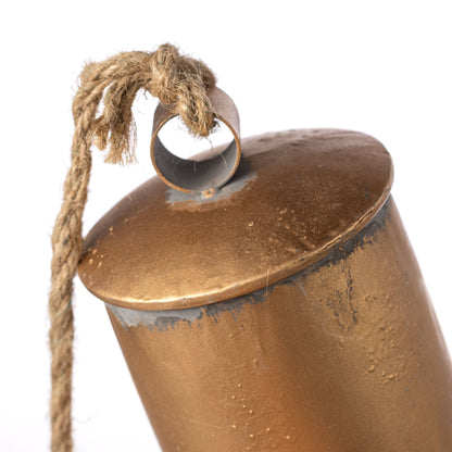Rustic Hanging Brass Barrel Bells with Jute Rope Cluster for Holiday Decor