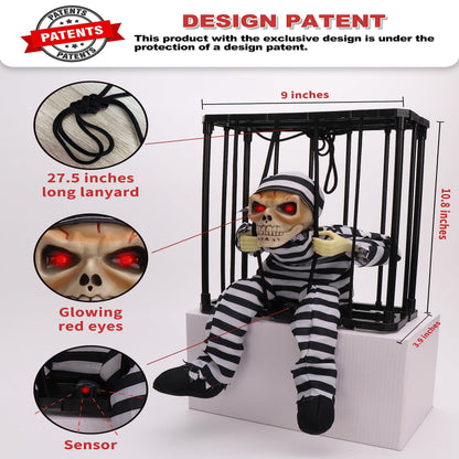 Motion Activated Skull Prisoner Prop with Red LED Eyes and Scream Sound