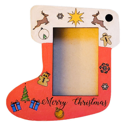 Wood Stocking Photo Ornament with Two Style Options, Unfinished Kit or Assembled