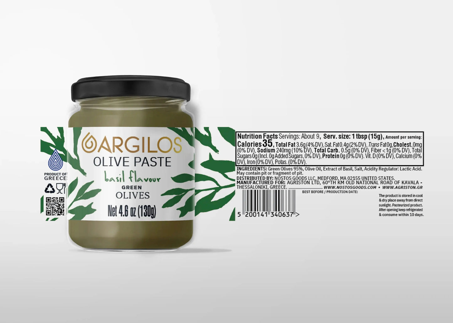 Argilos Olive Paste Green Basil Nostos Goods