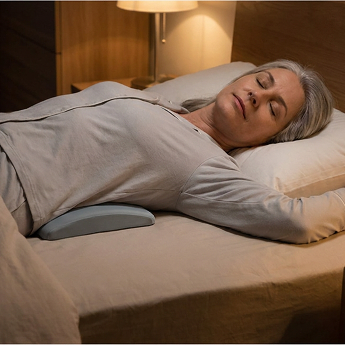 Lower Back Support Pillow with Memory Foam Core and Tapered Edge Design