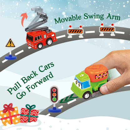 Pull Back Vehicle Advent Calendar with 21 Toy Cars and Traffic Signs for Ages 3+