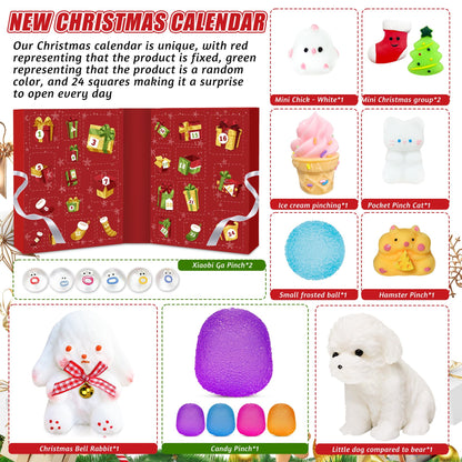 Advent Calendar with 24 Squishy Toys and Expandable Display Box for Kids