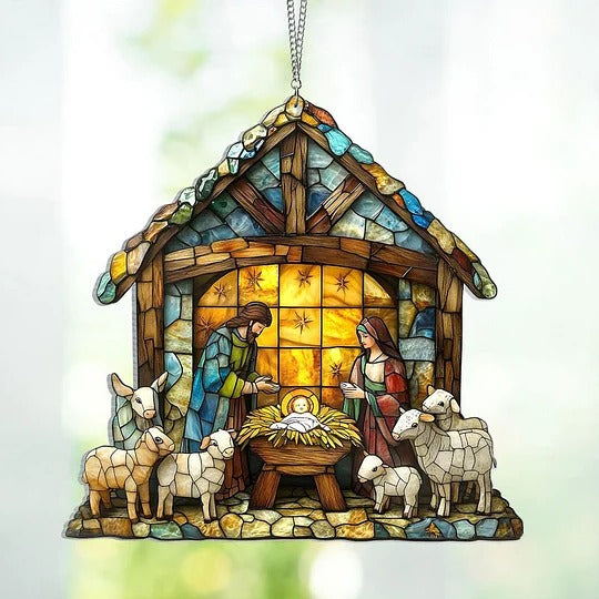 Nativity Scene Suncatcher with Transparent Silhouette for Windows and Shelves