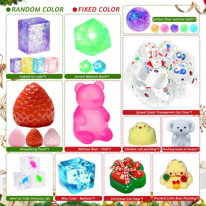 Advent Calendar with 24 Squishy Toys and Expandable Display Box for Kids