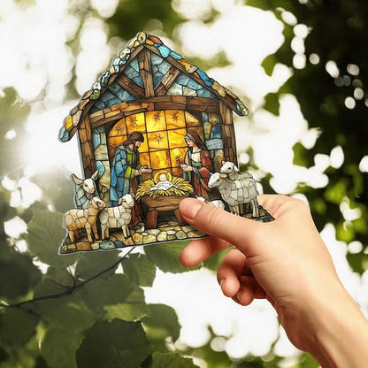 Nativity Scene Suncatcher with Transparent Silhouette for Windows and Shelves