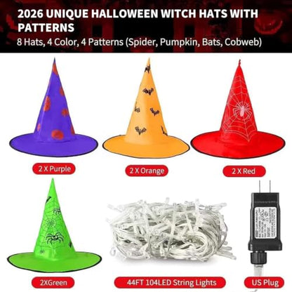Witch Hat String Lights with 104 Warm White LEDs and 8 Lighting Modes, 44ft