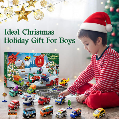 Pull Back Vehicle Advent Calendar with 21 Toy Cars and Traffic Signs for Ages 3+
