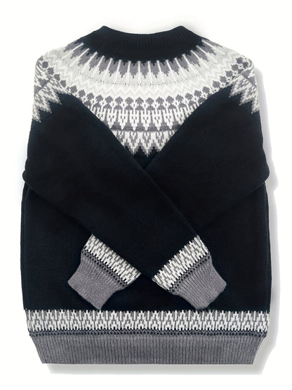 Womens Chunky Jacquard Round Neck Sweater with a Nature Inspired Pattern in Eight Colors