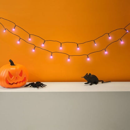 Purple Fairy Lights String with Black Wire for Halloween Decor