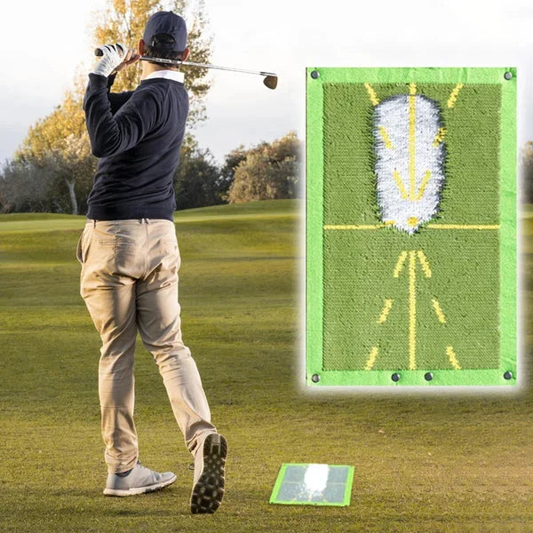 Golf Training Mat with Color-Changing Sequined Surface and Ground Stake