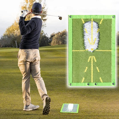 Golf Training Mat with Color-Changing Sequined Surface and Ground Stake