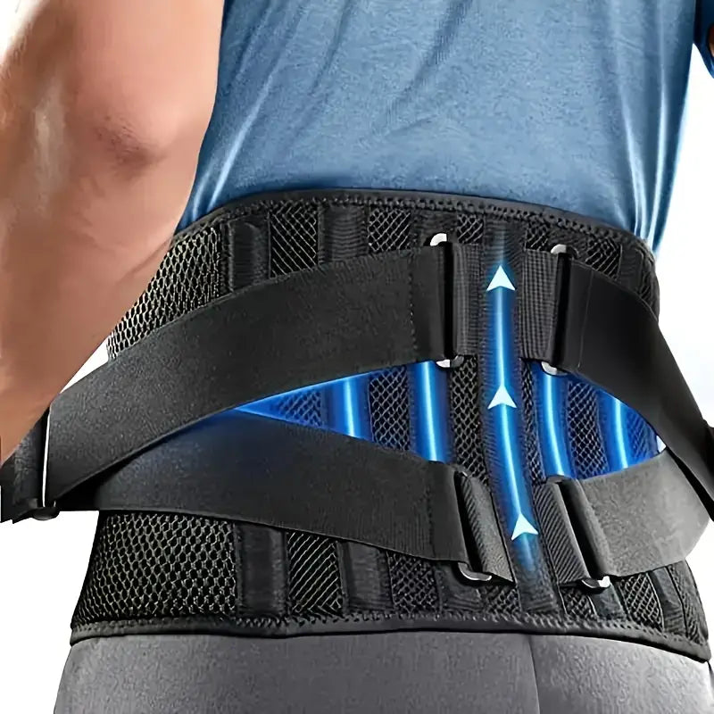 Back Support Brace with Six Reinforcement Strips and Reversible Massage Pads