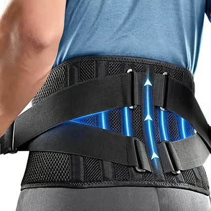 Back Support Brace with Six Reinforcement Strips and Reversible Massage Pads