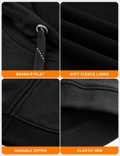 Mens Electric Heated Zipper Sweatshirt with Rechargeable Battery Pack and Dual Heating Zones