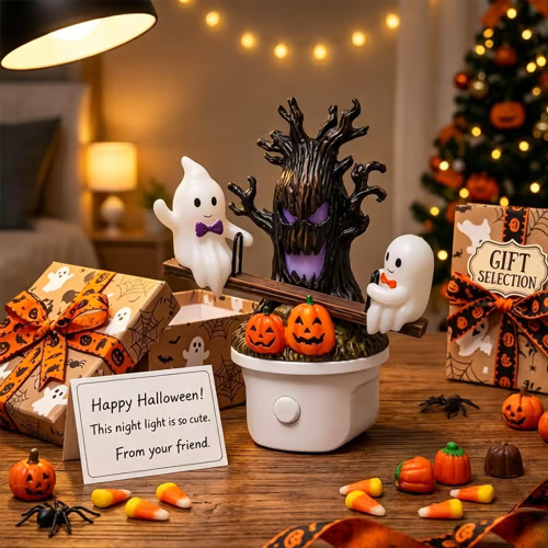 Ghost Tree Night Light with Glowing Figures and Warm Glow, Tabletop Display