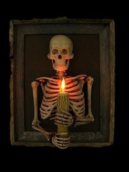 Framed 3D Skeleton Torso with Working Candle Light and Wall Mounting Hardware