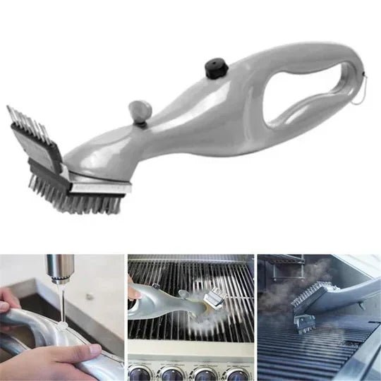 Steam Grill Brush with Replaceable Interlocking Head and Heat-Resistant Handle
