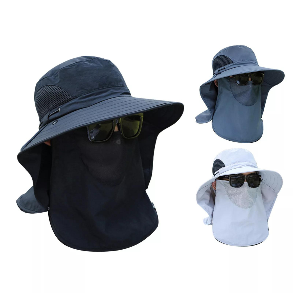 Wide Brim Fishing Hat with Mesh Panels and Adjustable Chin Strap, UV Blocking