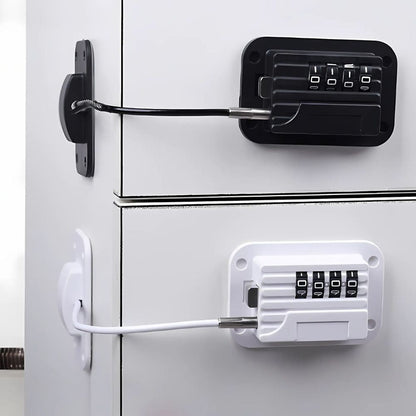 Refrigerator Door Lock with Programmable Code and Adjustable Strap, Adhesive Mount