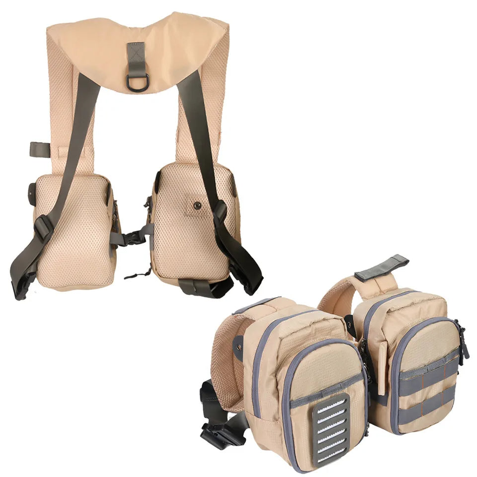 Fly Fishing Chest Bag with Zippered Compartments and Tool Loops