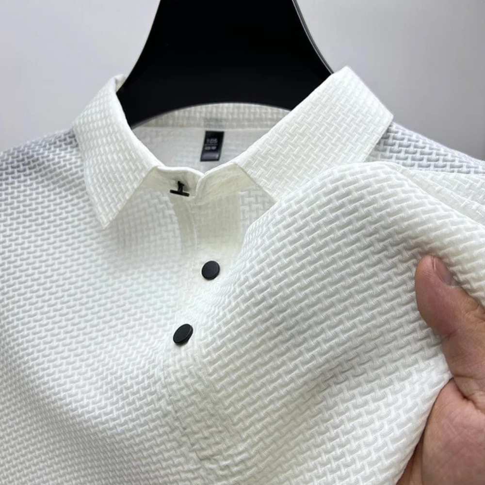 Structured Polo Shirt with Cotton Blend Knit and Flat Collar, Easy Care