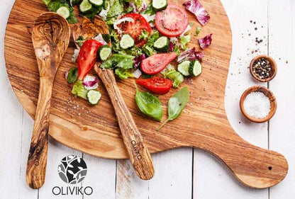 Handmade 9.5 inch olive wood salad servers fork and spoon set