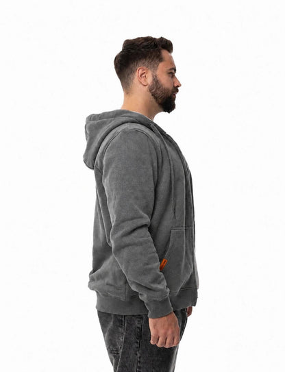 Mens Electric Heated Zipper Sweatshirt with Rechargeable Battery Pack and Dual Heating Zones