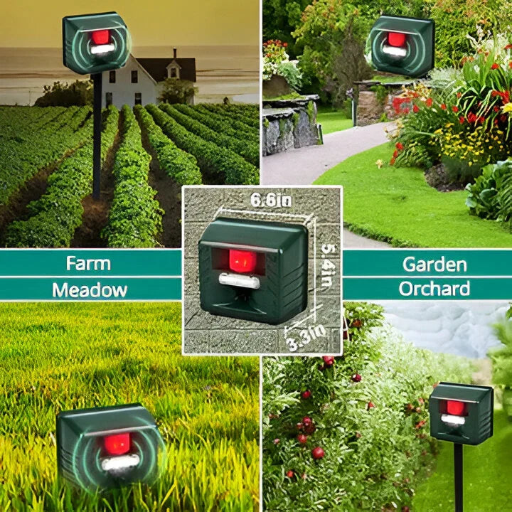 Motion-Activated Ultrasonic Animal Repeller with 70ft Detection and Solar Power