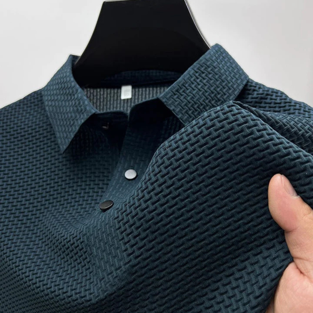 Structured Polo Shirt with Cotton Blend Knit and Flat Collar, Easy Care