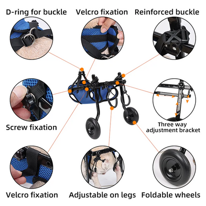 Adjustable Pet Wheelchair with Hind Leg Support and Wheels for Dogs and Cats