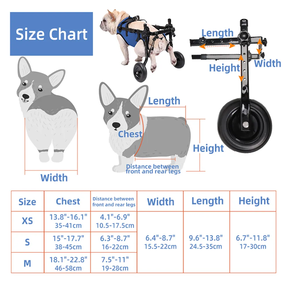 Adjustable Pet Wheelchair with Hind Leg Support and Wheels for Dogs and Cats