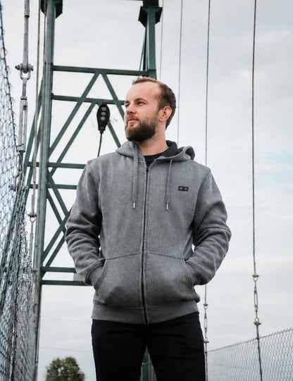 Mens Electric Heated Zipper Sweatshirt with Rechargeable Battery Pack and Dual Heating Zones