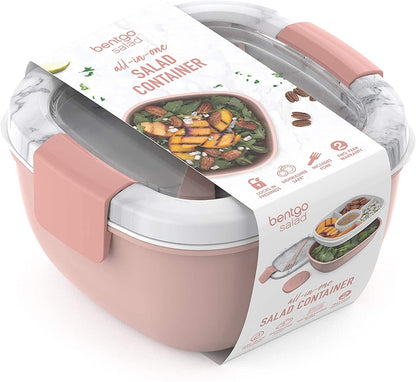  Salad - Stackable Lunch Container with Large Salad Bowl, 4-Compartment Bento-Style Tray for Toppings And Sauce Container 