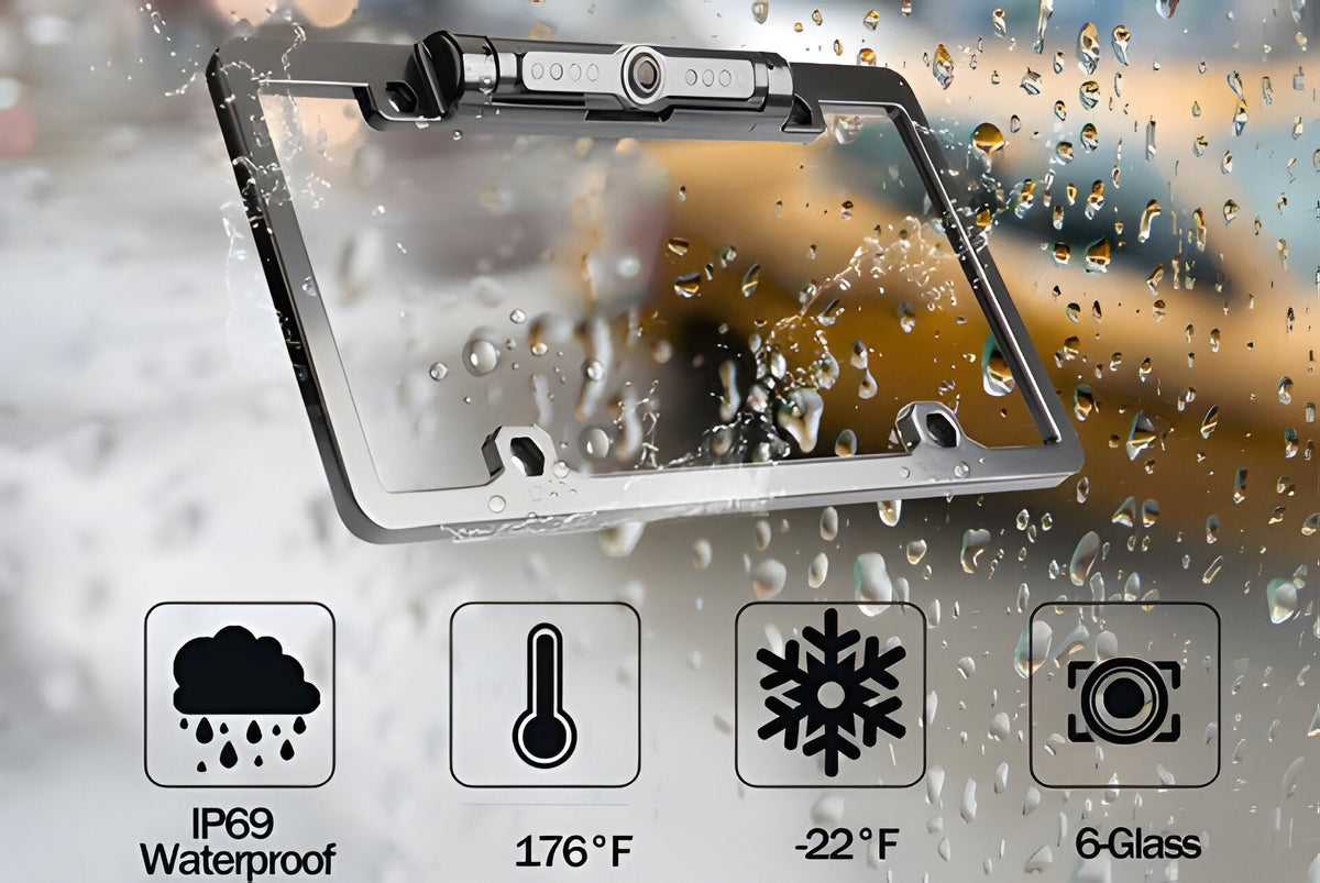 Rear View Camera with 170 Degree Angle and Night Vision, License Plate Mount
