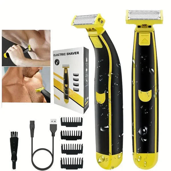 Rechargeable Electric Trimmer with Double-Edged Steel Blades and Arc-Shaped Head, Wet and Dry
