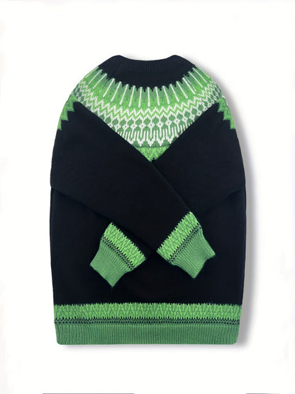 Womens Chunky Jacquard Round Neck Sweater with a Nature Inspired Pattern in Eight Colors