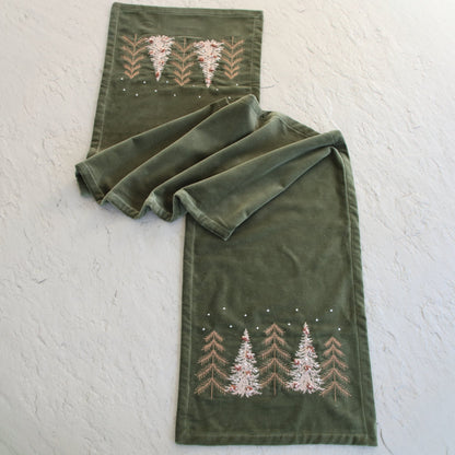 Green Velvet Pines Table Runner - Interior Delights