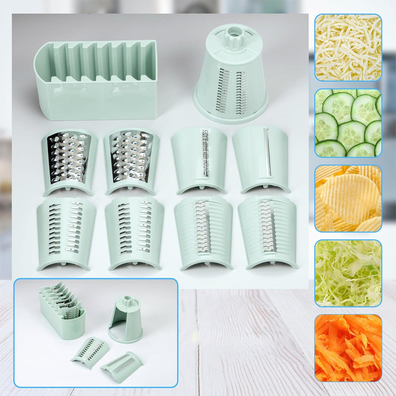 Rotary Food Shredder with Interchangeable Drums and Suction Base, Hand Crank