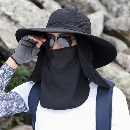 Wide Brim Fishing Hat with Mesh Panels and Adjustable Chin Strap, UV Blocking