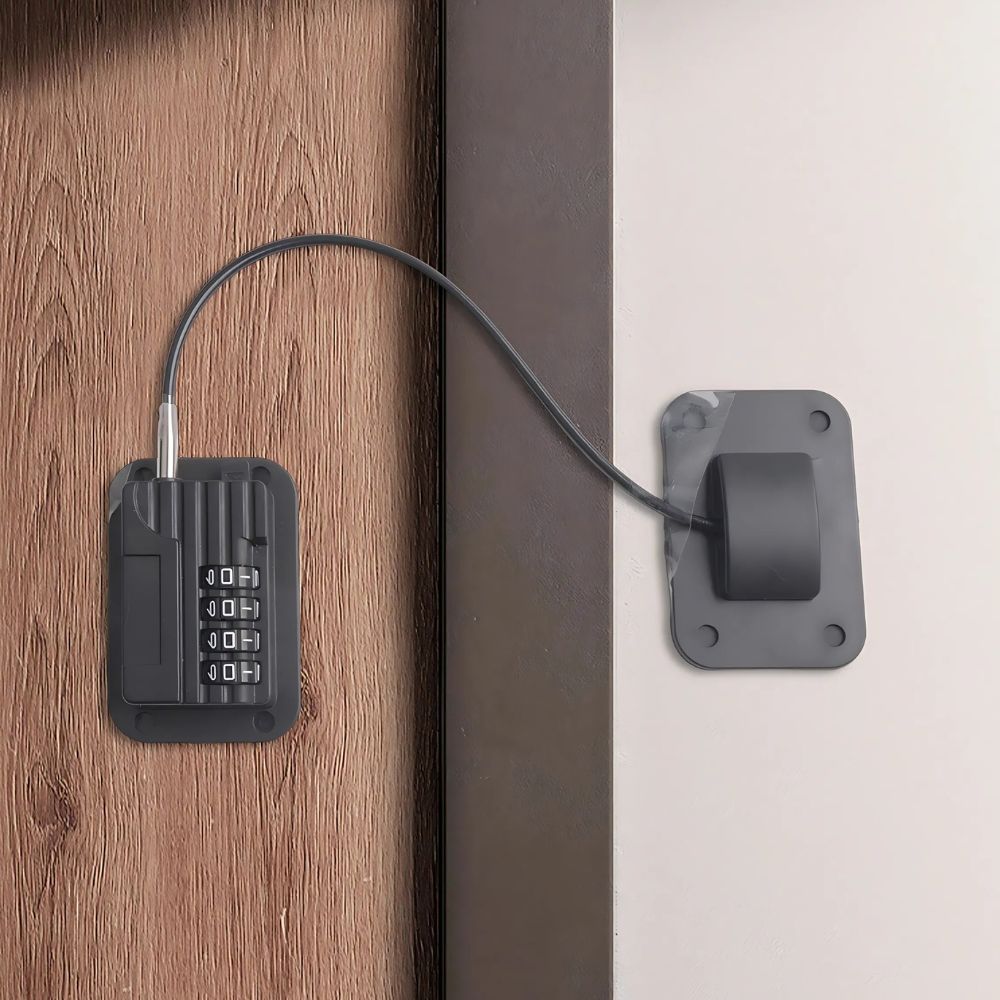 Refrigerator Door Lock with Programmable Code and Adjustable Strap, Adhesive Mount
