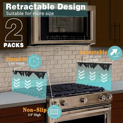 Telescoping Stove Gap Cover with Silicone End Caps and Heat Resistant Steel, 13.8-27.5 Inches