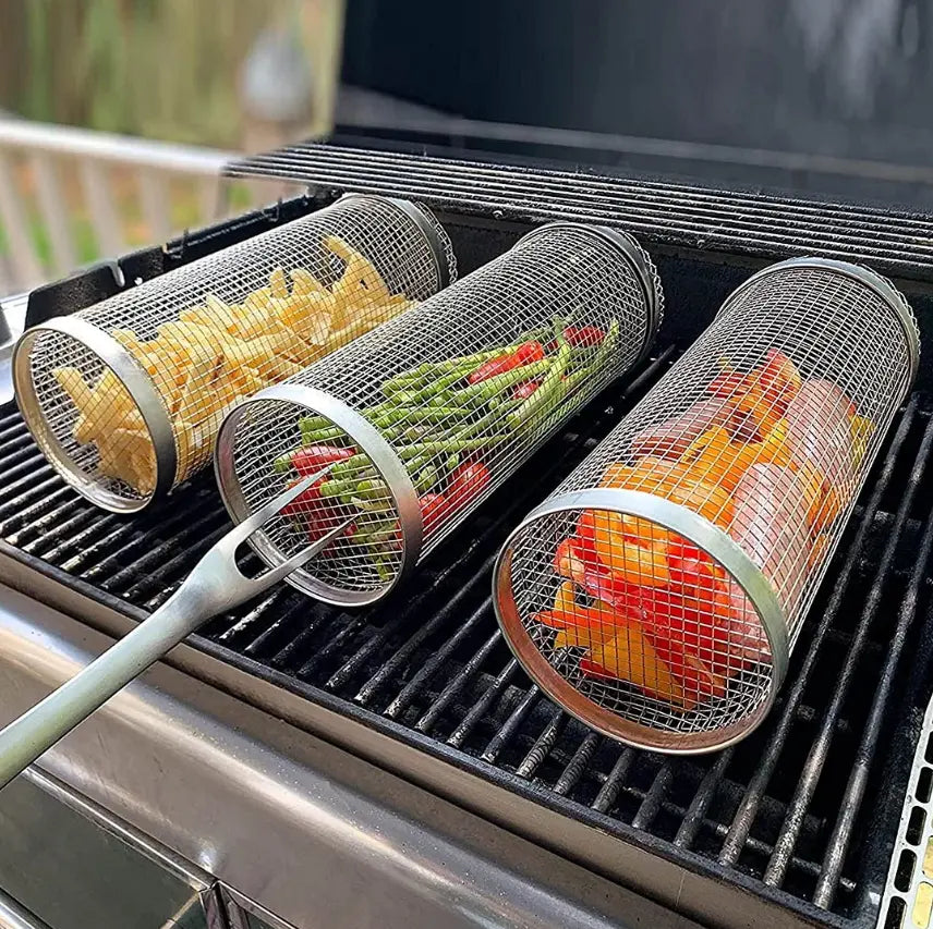 Rotisserie Grill Basket with 360 Degree Rotation and Fine Mesh, Dishwasher Safe All Vera Mart
