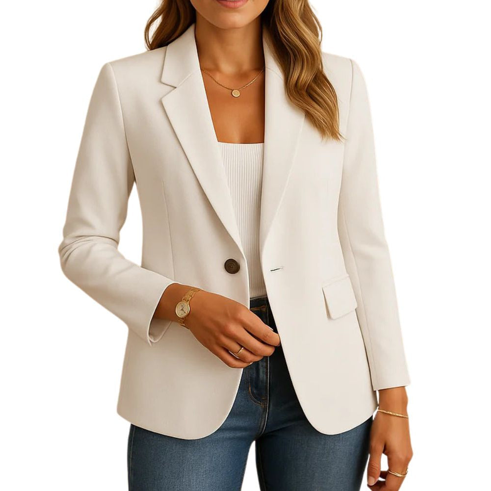 Stretch Blazer for Women with Notched Lapel and Flap Pockets, Machine Washable